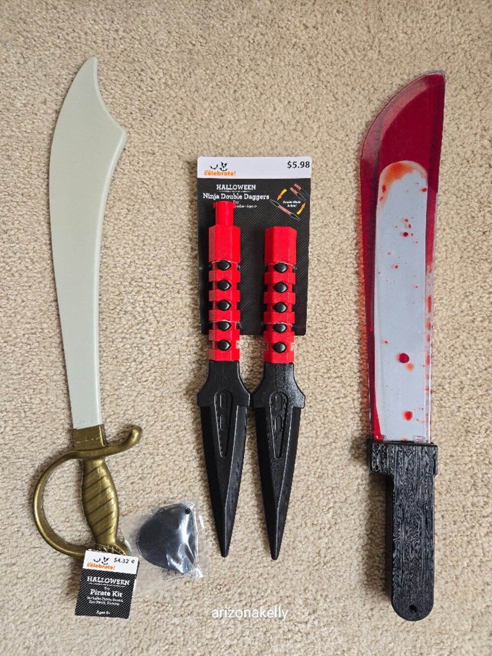 NWT Halloween Weapons Machete Dagger and Pirate's Sword (with eyepatch)